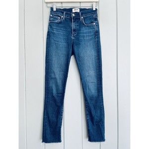 Agolde Sophie High Rise Skinny Crop Jeans 24 Claremont Blue With Raw Hem